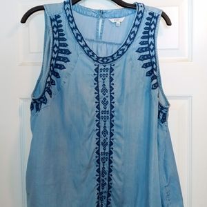 Blue embroirdered tank top